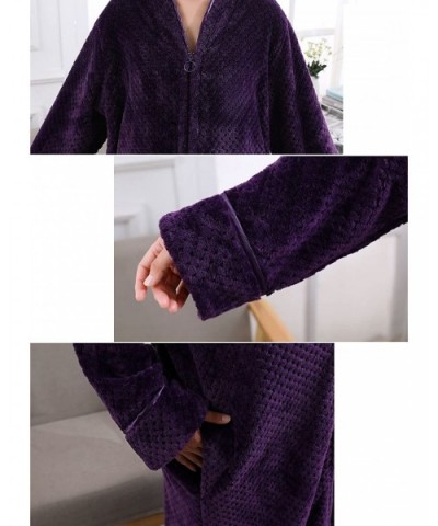 Women's Zip Front Bathrobe Soft Warm Long Fleece Plush Robe Plus Size Full Length Housecoat Sleepwear Dressing Gown - Purple ...