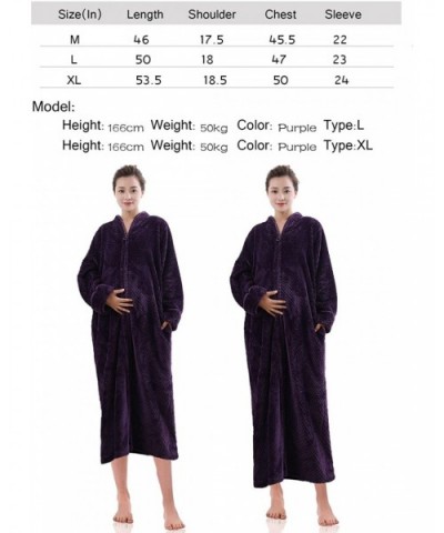 Women's Zip Front Bathrobe Soft Warm Long Fleece Plush Robe Plus Size Full Length Housecoat Sleepwear Dressing Gown - Purple ...