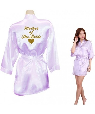 Wedding Party Robes Satin Bathrobe Short Style Glitter Pattern Print Light Purple mother of the Bride Glod Glitter - CX18MHLI...