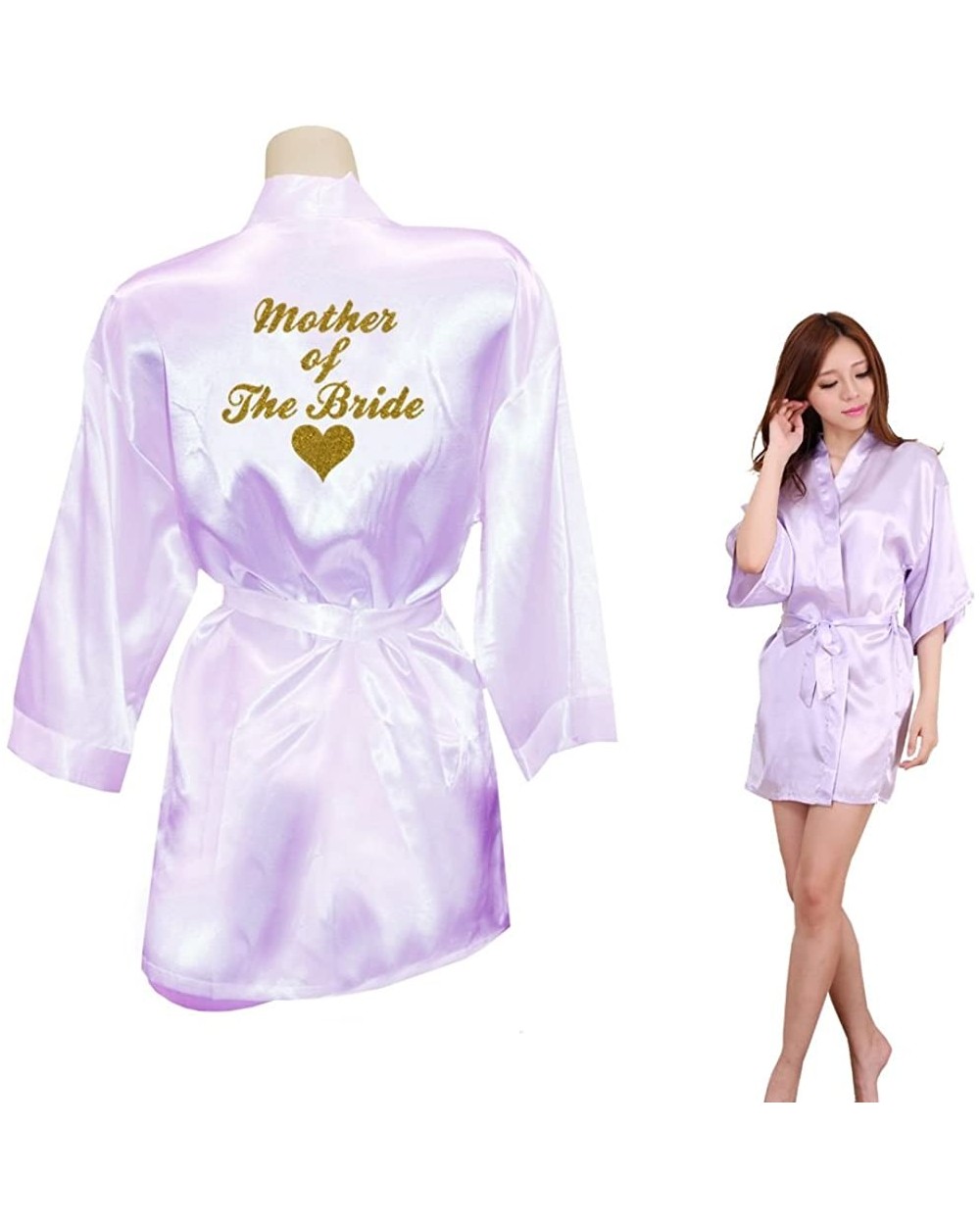 Wedding Party Robes Satin Bathrobe Short Style Glitter Pattern Print Light Purple mother of the Bride Glod Glitter - CX18MHLI...