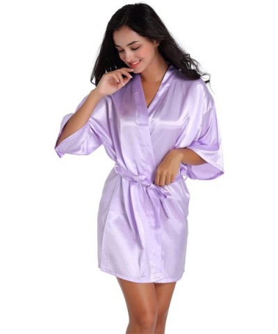 Wedding Party Robes Satin Bathrobe Short Style Glitter Pattern Print Light Purple mother of the Bride Glod Glitter - CX18MHLI...