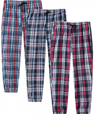 Men's Pajama Pants Plaid Sleapwear Pants Loungewear Bottom Button Fly/Drawstring/Pockets 3-Pack - Multi-3 Pack-2 - C418TKKZL4...