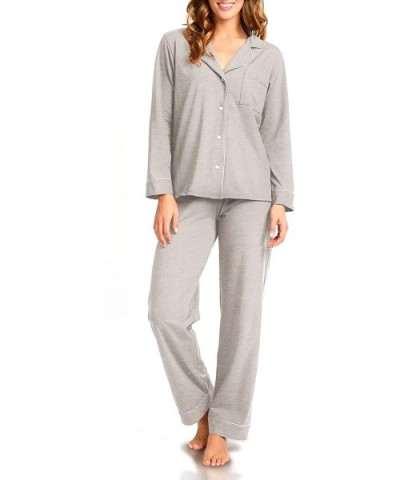 Womens Pajama Sets - Long Sleeve Button Down Pajamas for Women Top & Pants Sleepwear Nightwear Soft Pj Lounge Sets - Grey Hea...