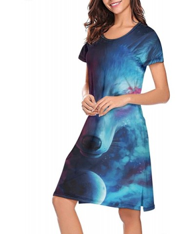 Girl Nightgown Galaxy Fantasy Wolf Breathable Funny Short Sleeve Lingerie - Light and Darkness - CH18WKLSXTE $42.76 Nightgown...