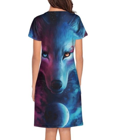 Girl Nightgown Galaxy Fantasy Wolf Breathable Funny Short Sleeve Lingerie - Light and Darkness - CH18WKLSXTE $42.76 Nightgown...