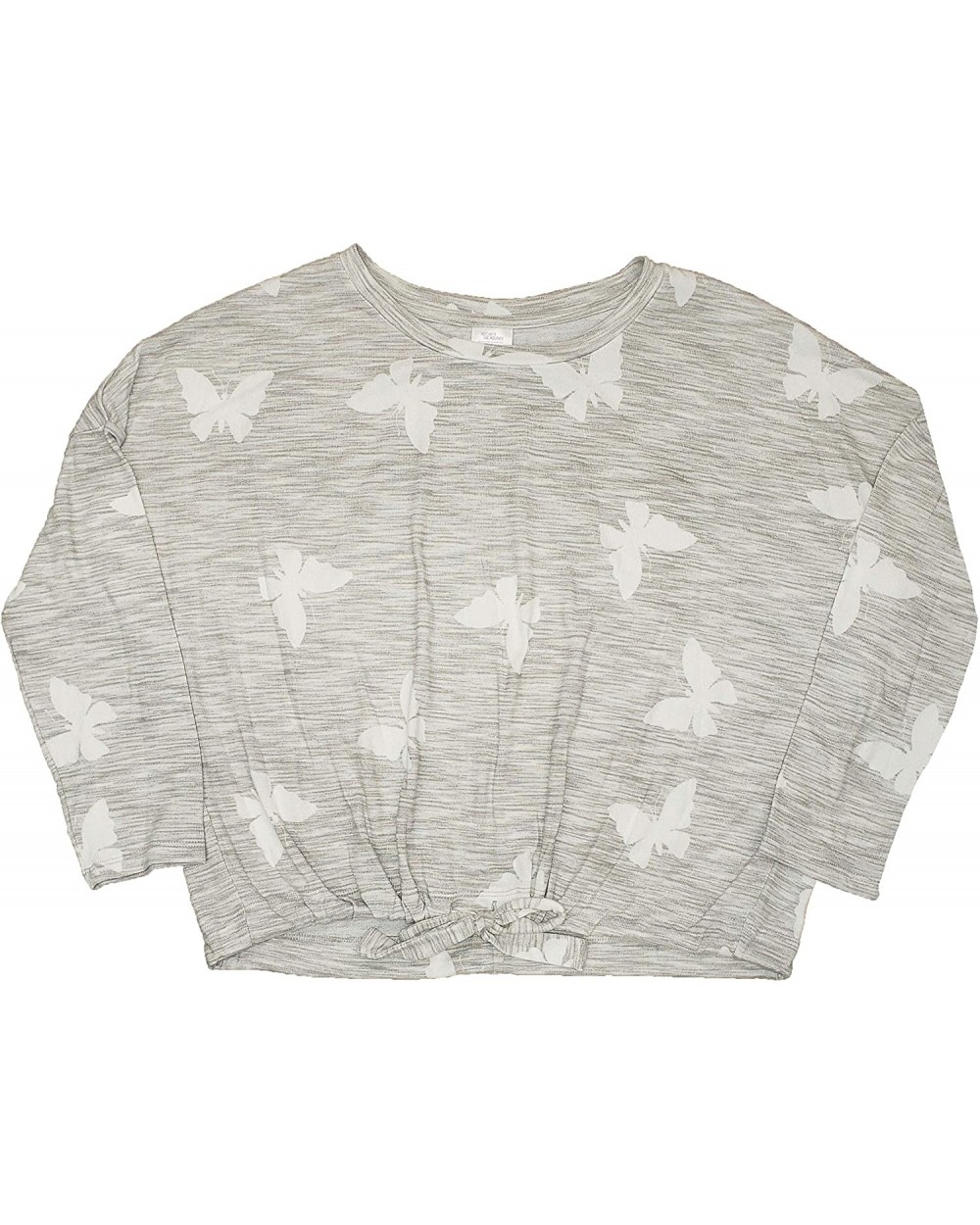 Butterfly Print Platinum Silver Heather Long Sleeve Sleep Tie Top - CW1954Q20EO $43.89 Tops