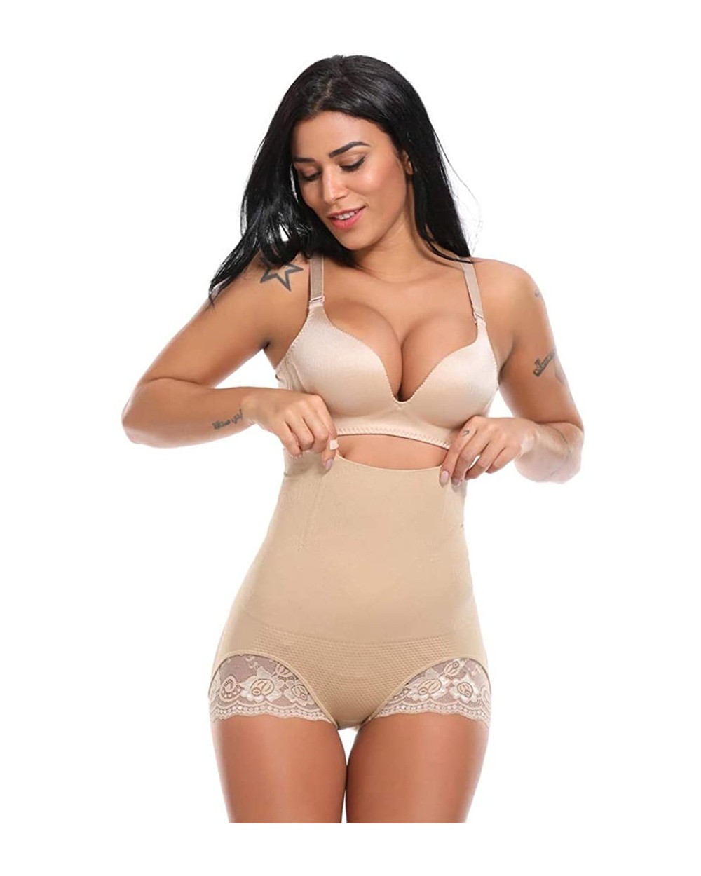 Women's Butt Lifter Shaper Seamless Tummy Control High-Waist Shorts Slimmer Body Shaper Enhancer Panties - Beige - CB18S6Y56Z...