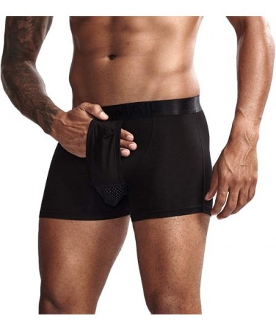 Mens Boxer Briefs Underwear Classic Open Fly Underpants Cotton Sweat Absorbing Breathable Comfort Briefs - Black - CP18WRNUNX...