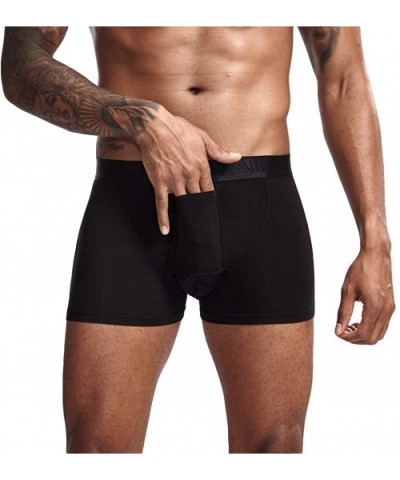 Mens Boxer Briefs Underwear Classic Open Fly Underpants Cotton Sweat Absorbing Breathable Comfort Briefs - Black - CP18WRNUNX...