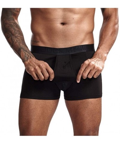 Mens Boxer Briefs Underwear Classic Open Fly Underpants Cotton Sweat Absorbing Breathable Comfort Briefs - Black - CP18WRNUNX...