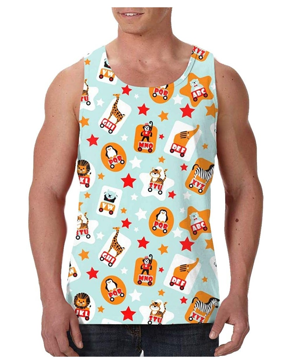 Men's Sleeveless Undershirt Summer Sweat Shirt Beachwear - Animal ABC - Black - CI19CIZ7Y8L $30.42 Undershirts