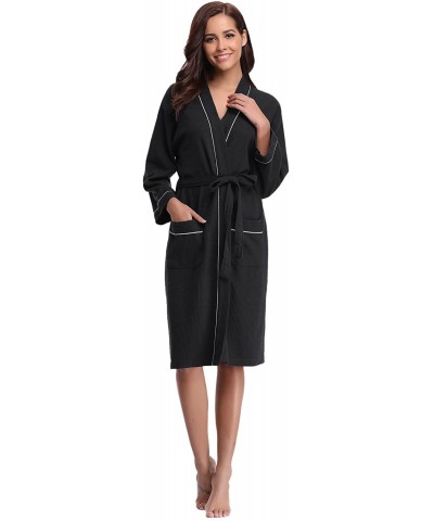 Bathrobes for Women Waffle Weave Spa Robe Womens Kimono Lightweight Cotton Robe - Black - CY12O1S5DR0 $43.78 Robes