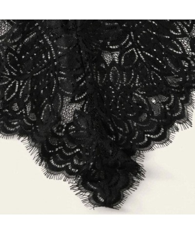 Womens Sexy Eyelash Lace Bodysuit Deep V Strappy Teddy Lingerie Jumpsuit Sleepwear - Black - C0194LM2N5T $13.85 Slips