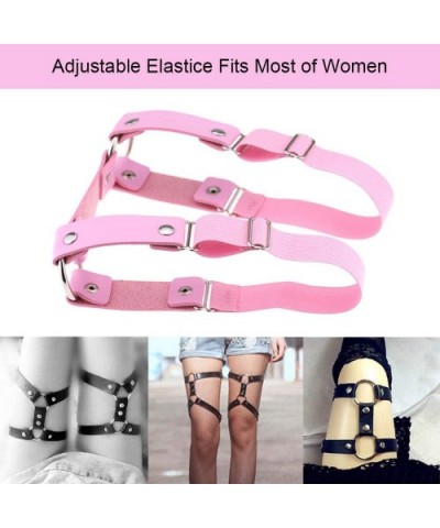 2 Pieces Adjustable Elastic Leather Leg Harness Belt- 2 Rows Punk Thigh Garter for Women - Pink - CB1927265Q3 $13.51 Garters ...