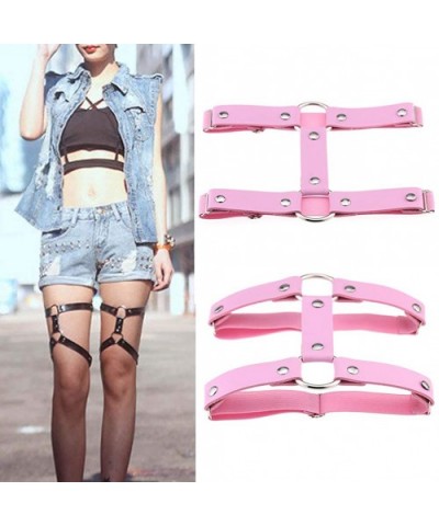 2 Pieces Adjustable Elastic Leather Leg Harness Belt- 2 Rows Punk Thigh Garter for Women - Pink - CB1927265Q3 $13.51 Garters ...