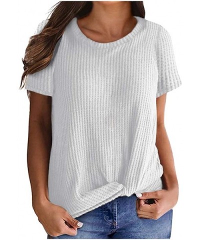 Fashion Women's Summer Blouse Short Sleeve Round Neck Cute Twist Knot Casual Waffle Knit Tops - Xl - CL196888W2Z $31.55 Therm...