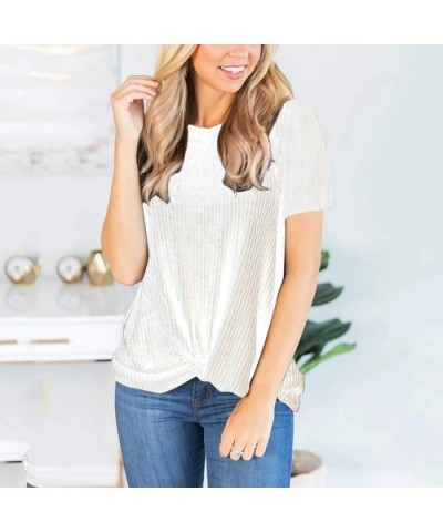 Fashion Women's Summer Blouse Short Sleeve Round Neck Cute Twist Knot Casual Waffle Knit Tops - Xl - CL196888W2Z $31.55 Therm...