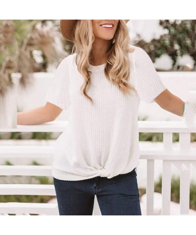 Fashion Women's Summer Blouse Short Sleeve Round Neck Cute Twist Knot Casual Waffle Knit Tops - Xl - CL196888W2Z $31.55 Therm...