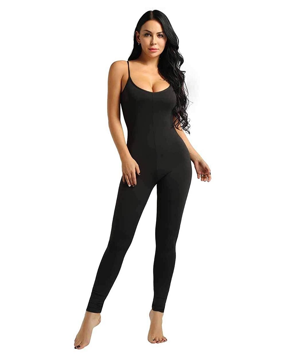 Women Spaghetti Straps Sleeveless Catsuit Yoga Dance Leotard Romper Jumpsuit - Black - CY18N75NNHD $41.28 Shapewear