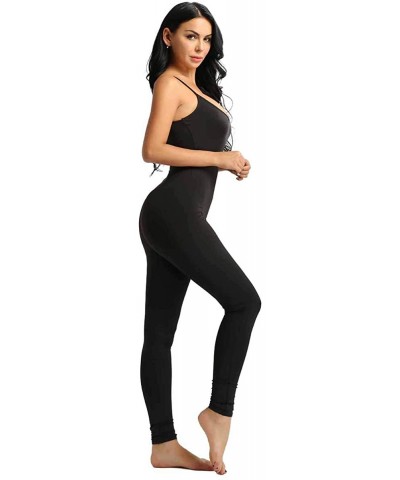 Women Spaghetti Straps Sleeveless Catsuit Yoga Dance Leotard Romper Jumpsuit - Black - CY18N75NNHD $41.28 Shapewear