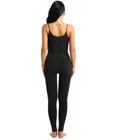 Women Spaghetti Straps Sleeveless Catsuit Yoga Dance Leotard Romper Jumpsuit - Black - CY18N75NNHD $41.28 Shapewear