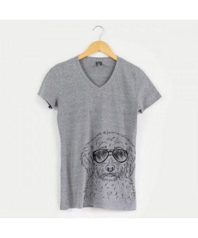 Teddy The Labradoodle Triblend T-Shirt - Women's Grey Modern Fit V-neck - CU18O7LXDEI $39.71 Undershirts