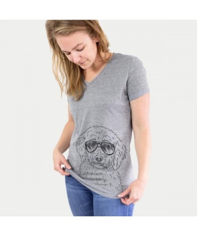 Teddy The Labradoodle Triblend T-Shirt - Women's Grey Modern Fit V-neck - CU18O7LXDEI $39.71 Undershirts