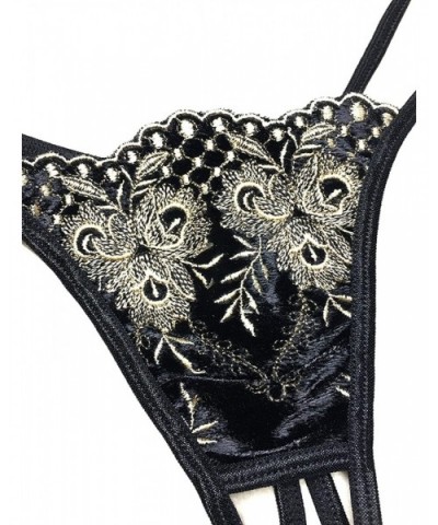 Women Sexy Underwear Velvet Embroidery Suede Dew Push Up Half Bra Bralette Thong Lingerie Set - 4 - CH192N7KG2D $72.54 Bras