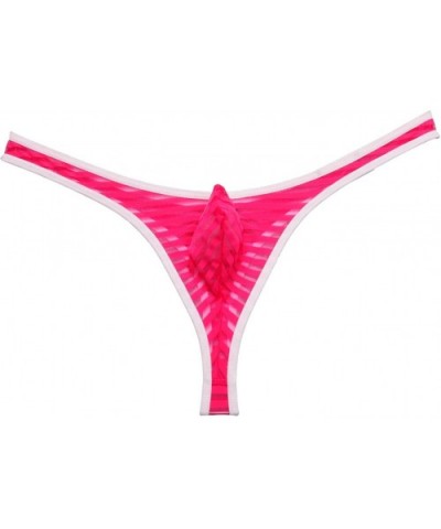 Men's Bordered Mesh Striped Thong Underwear - Pink - CO125JWQF6X $13.68 G-Strings & Thongs