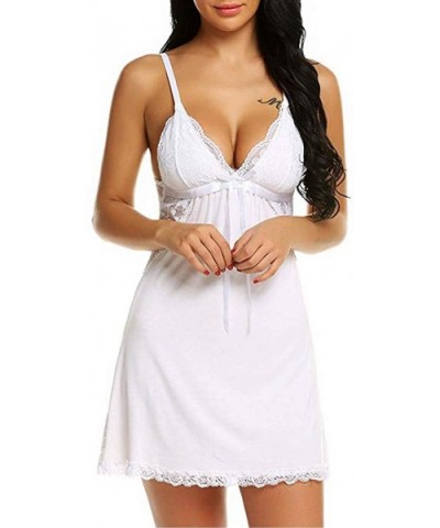 Womens Chemise-Women Chemise Lingerie Sexy Nightie Full Slips Lace Babydoll Sleepwear Dress - White - CF18UU7ZM68 $14.67 Nigh...