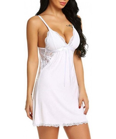 Womens Chemise-Women Chemise Lingerie Sexy Nightie Full Slips Lace Babydoll Sleepwear Dress - White - CF18UU7ZM68 $14.67 Nigh...