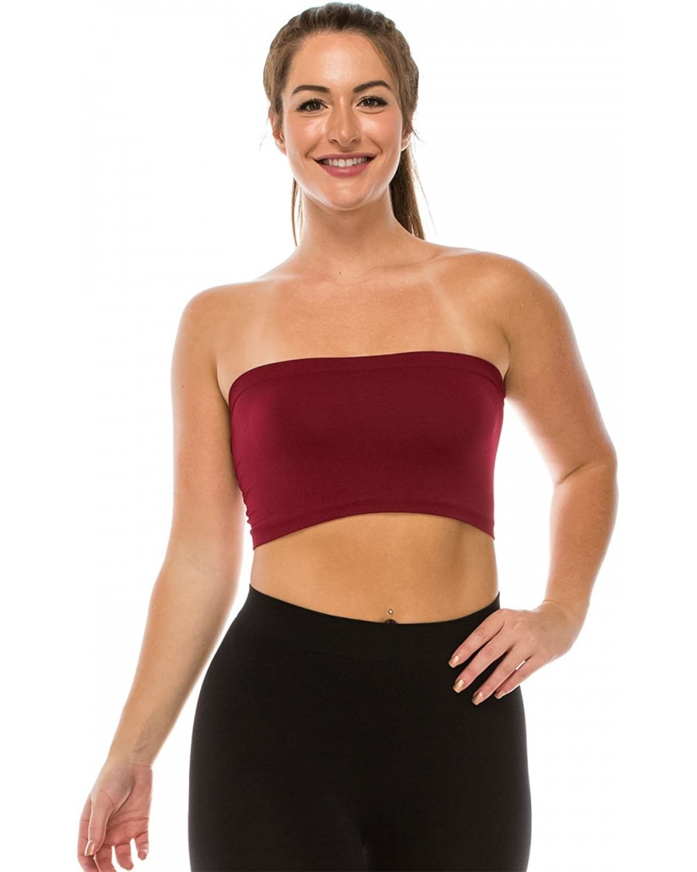 Seamless Bandeau Tube top - UV Protective Fabric- Rated UPF 50+ (Non-Padded) -Made in USA - Burgundy - CE12MXNXZHH $12.82 Cam...