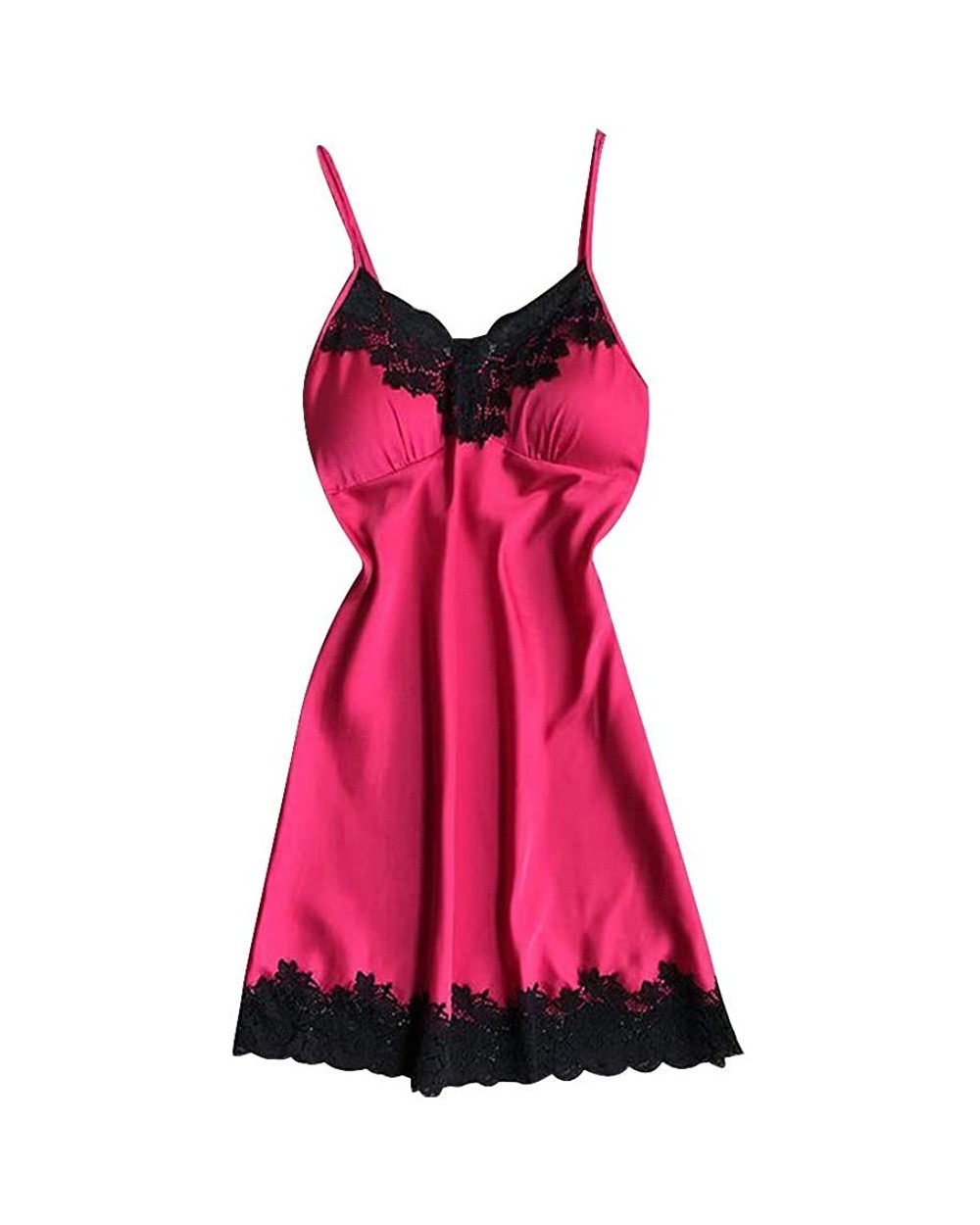 Women Sexy Lingerie Ladies Silk Lace Nightdress Babydoll Sleepwear Nightgown Plus Size - Hot Pink 2 - CD18YQ05DIY $13.82 Nigh...