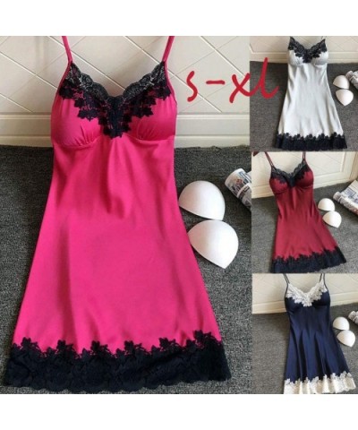 Women Sexy Lingerie Ladies Silk Lace Nightdress Babydoll Sleepwear Nightgown Plus Size - Hot Pink 2 - CD18YQ05DIY $13.82 Nigh...