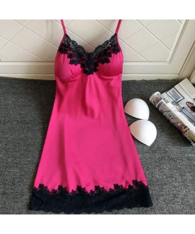 Women Sexy Lingerie Ladies Silk Lace Nightdress Babydoll Sleepwear Nightgown Plus Size - Hot Pink 2 - CD18YQ05DIY $13.82 Nigh...