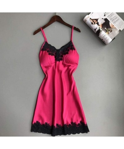 Women Sexy Lingerie Ladies Silk Lace Nightdress Babydoll Sleepwear Nightgown Plus Size - Hot Pink 2 - CD18YQ05DIY $13.82 Nigh...