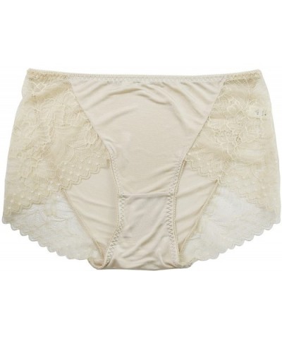 Women's 100% Mulberry Silk Brief Panties Lace Hipster Underwear Thong - Light Yellow - CU1866AH9QI $14.09 Panties