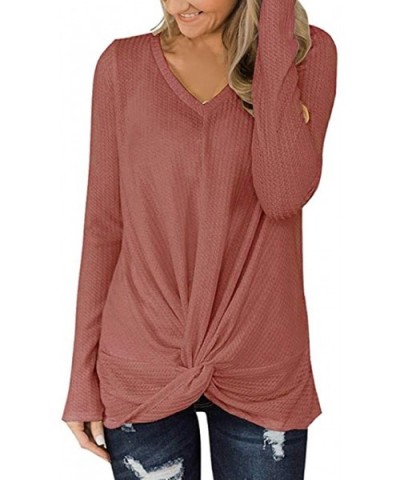 Womens Sweaters Casual Long Sleeve Sweatshirts Waffle Knit Twist Knot Tunic Tops Blouse Shirts - Red - C418Y4SL7DA $19.99 Bab...