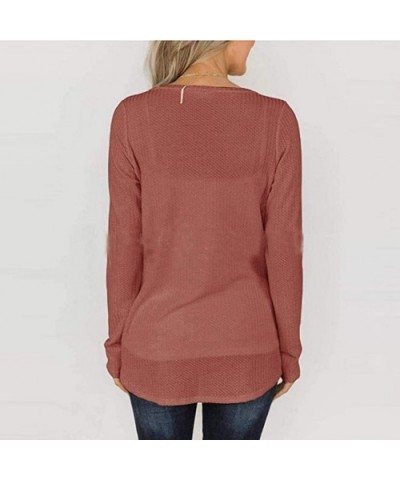 Womens Sweaters Casual Long Sleeve Sweatshirts Waffle Knit Twist Knot Tunic Tops Blouse Shirts - Red - C418Y4SL7DA $19.99 Bab...