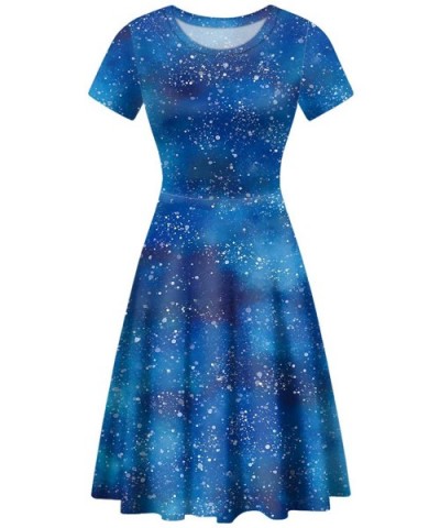 Midi Dress Women Floral Summer Short-Sleeve Plus Size Scoop Neck A-line - Blue - CR1952H7ZQC $47.69 Nightgowns & Sleepshirts