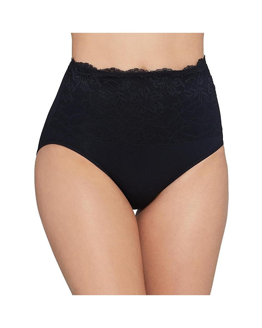 Women's Seamless Brief with Lace Overlay - Black - C8120ME7SLT $27.53 Panties