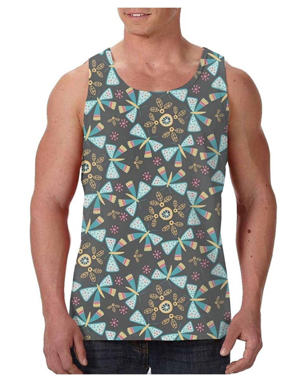 Men's Sleeveless Undershirt Summer Sweat Shirt Beachwear - Butterfly Dance - Black - C719CK84YYE $30.03 Undershirts