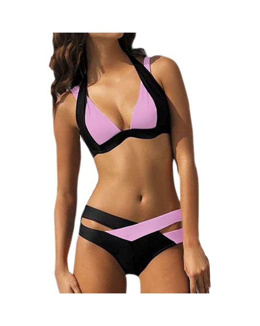 Swimsuits for Womens Cross Bandage Bikini Set Push-Up Brazilian Swimwear Beachwear Swimsuit - E-pink - CW18UXTG82E $21.15 The...