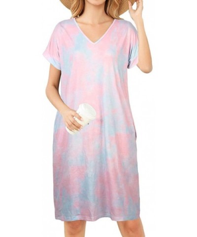 Women's Casual T Shirt Midi Dress Short Sleeve Sundress Nightgowns Pajamas Dresses with Pockets - Purple - CC19D3EE6NH $28.56...