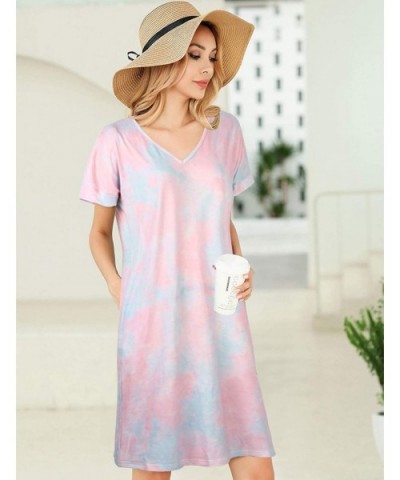 Women's Casual T Shirt Midi Dress Short Sleeve Sundress Nightgowns Pajamas Dresses with Pockets - Purple - CC19D3EE6NH $28.56...