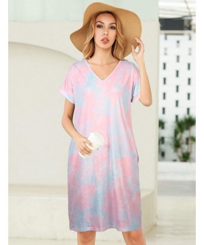 Women's Casual T Shirt Midi Dress Short Sleeve Sundress Nightgowns Pajamas Dresses with Pockets - Purple - CC19D3EE6NH $28.56...