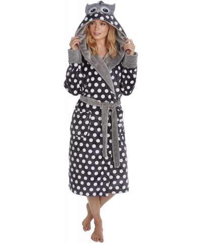 Women's Novelty Animal Polka Dot Flannel Fleece Dressing Robe Black Medium - CO187IQ8Q27 $54.59 Robes