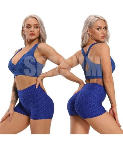 Women Workout Gym Shorts Ruched Booty Yoga Pants High Waist Butt Lifting Sports Leggings - 2 Blue Texture - CL18ZRL7XHT $23.6...