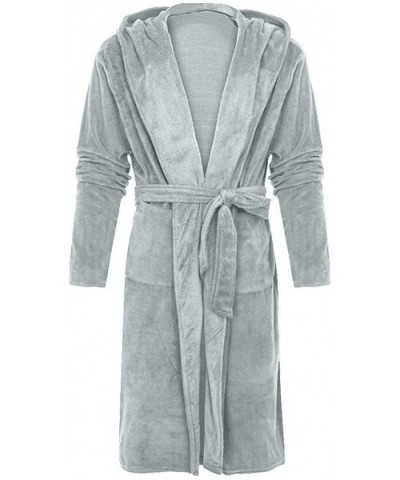 Womens Sherpa Lined Long Robe Luxury Full Length Plush Fleece Bathrobe V Neck Kimono with Pockets Sleepshirts Gray - CD193GM0...