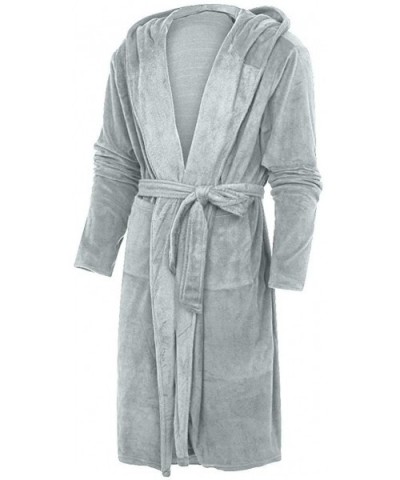 Womens Sherpa Lined Long Robe Luxury Full Length Plush Fleece Bathrobe V Neck Kimono with Pockets Sleepshirts Gray - CD193GM0...